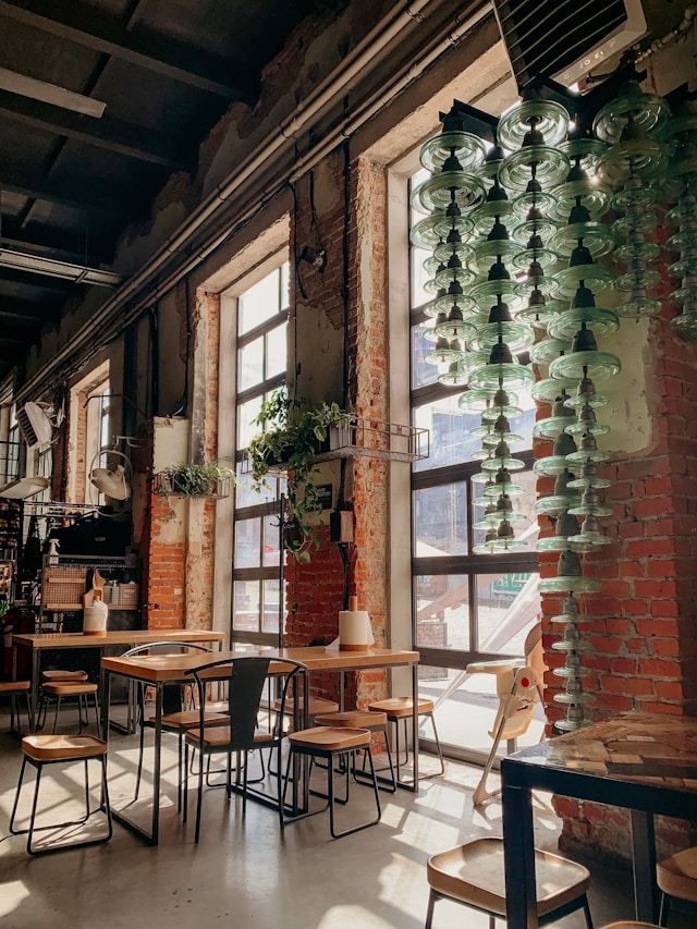 A dim dining location at dusk